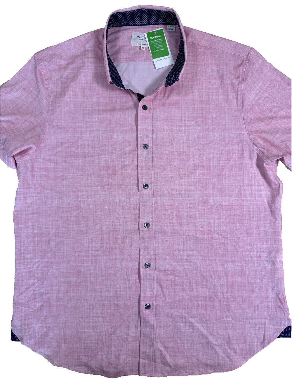 Con.Struct Men's Short Sleeve Shirt XL Pink Slim Fit 4-Way Stretch - NWT